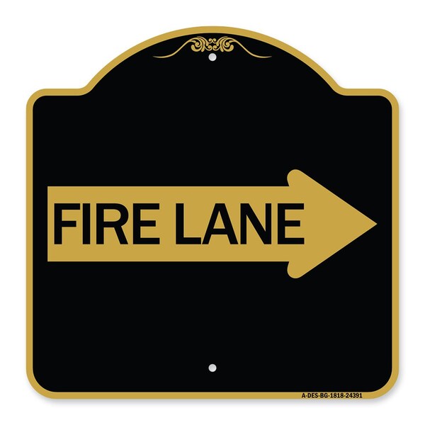 Signmission Designer Series Sign-Fire Lane Right Arrow, Black & Gold Aluminum Sign, 18" x 18", BG-1818-24391 A-DES-BG-1818-24391 - main